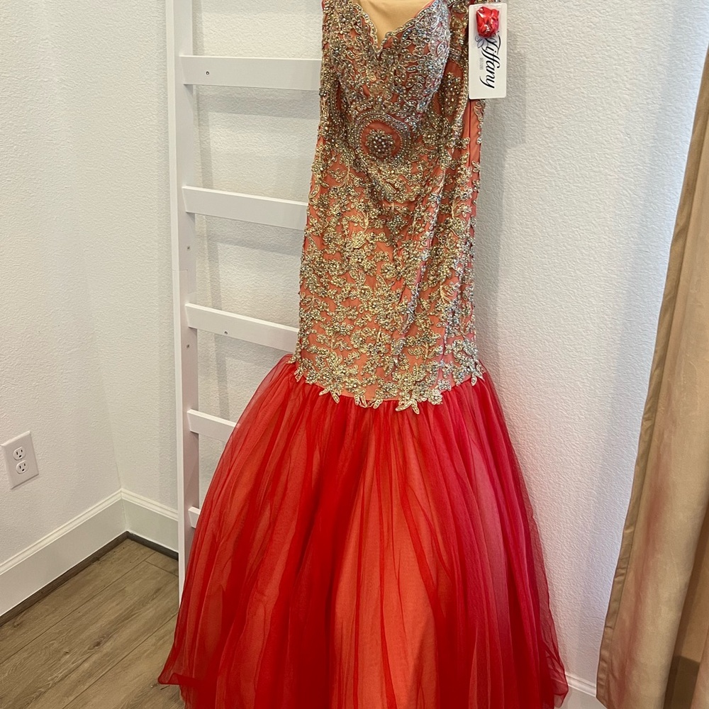 Tiffany Designs Strapless Embellished Gown